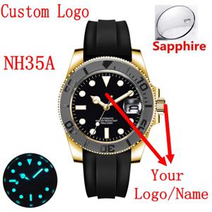 커스텀 로고 40m럭셔리 NH35/ 미요타 오토매틱 기계식 손목시계 남성용 요트 시계 세라믹 베젤 투톤 골드 러버 밴드