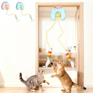 2개의 로프가 있는 전동 고양이 장난감, 자동 스윙 깃털 장난감, 고양이를 위한 인터랙티브 장난감, 셀프 플레이용 애벌레 인터랙티브 고양이 장난감