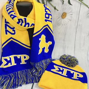 SGR 겨울 따뜻한 니트 노란색 & 파란색 레터 푸들 스카프와 모자 세트