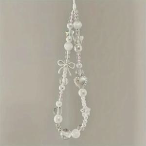 귀여운 흰색 별 모양 진주 비즈 폰 체인 트렌디 펜던트 아이폰 범용 액세서리 랜야드 걸이줄 소녀용