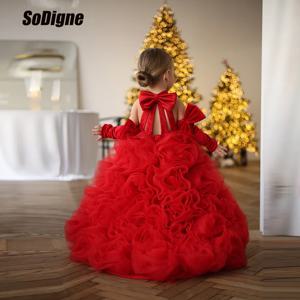 SoDigne A 라인 레드 플라워 걸 드레스 벨벳/튤 2026 여자 공주 파티 드레스 생일 드레스 키즈 스커트 가운 맞춤형