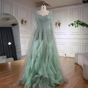 맞춤형 고급 튤 크리스크로스 플리츠 리본 스팽글 A라인 스퀘어 넥 롱 드레스 맞춤형 행사 드레스 레트로 포멀