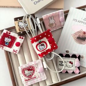 귀여운 헬로키티 수제 패브릭 데이터 케이블 보관 클립 충전 케이블 보관 카드 홀더 소녀들을 위한 생일 선물