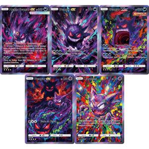 5Pcs 포켓몬 PTCG 카드 Gengar Haunter 수채화 스타일 홀로 레어 부스터 카드 세트 창의력 컬렉션 포켓몬 카드