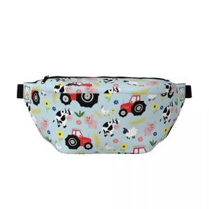 크로스바디 허리 가방 귀여운 어린이용 빨간 트랙터 농장 동물 패턴 남녀공용 조절 가능한 패니 팩 여행용 러닝 머니 폰 가방