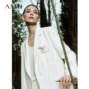 Amii 여성용 블레이저 2026 봄 신작 캐주얼 노치 라펠 숄더 패드 코트 3D 꽃무늬 디테일 여성용 다용도 루즈 탑 12651016