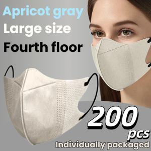 200개/3D 3차원 카키색 일회용 4겹 마스크, 얼굴 윤곽에 맞는 곡선형 디자인, 두꺼운 탄성 이어 루프와 코 브릿지 클립 포함, 200/100/50/10개, 가정용으로 저렴하게 대량 구매 가능, 여행, 야외 활동, 일상 착용, 파티, 사무실 사용에 적합
