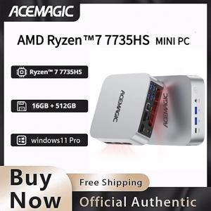 AMD Ryzen 7 7735HS 미니 PC, 16GB LPDDR5 512GB NVMe SSD 트리플 4K 디스플레이 미니 컴퓨터 WiFi 6 BT 5.2 윈도우 11 프로 사전 설치됨