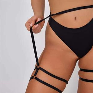 여성용 블랙 탄성 허벅지 가터 벨트, 조절 가능한 이중 줄 다리 스트랩, 패셔너블한 펑크 로리타 레그 하네스
