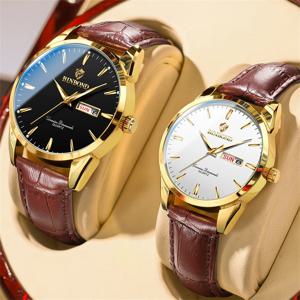 BINBOND 2개 세트 패션 커플 쿼츠 시계 방수 날짜 표시 스테인리스 스틸 시계줄 레저 남녀 시계 생일 선물