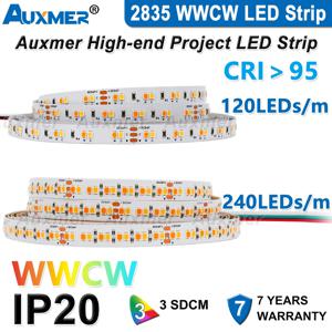 Auxmer 2835 WWCW LED 스트립 조명, 120LEDs/m 240LEDs/m,CRI>95 슈퍼 브라이트 플렉스 LED DC12 24V, 릴 당 5m, CCT 2400 ~ 6500K IP20,3 SDCM용