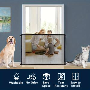 개폐식 아기 울타리 장벽 접이식 아기 안전 게이트 4 후크 나일론 메쉬 휴대용 보호 문 애완 동물 격리 그물