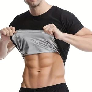 1개 사우나 스웨트 슈트 쉐이프웨어 탑 반팔 남성용 퍼포먼스 티셔츠 편안한 운동 티 남성 바디