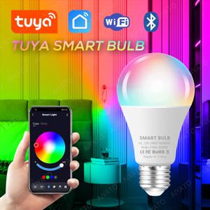 Tuya WIFI 블루투스 LED 전구 스마트 라이프 APP 제어 디밍 가능 9W 18W E27 220V RGB+CW+WW 색상 변경 램프 호환 IOS/안드로이드