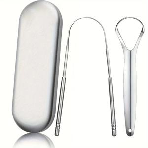 프리미엄 1개/3개입 금속 혀 클리너 (성인 및 어린이용 휴대용 스테인리스 스틸 혀 스크래퍼 브러쉬)