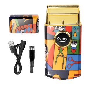 Kemei 티타늄 이중 호일 왕복 전기 면도기 전문 이발사 마무리 면도기 낙서 패턴 남성용 KM-RS7098