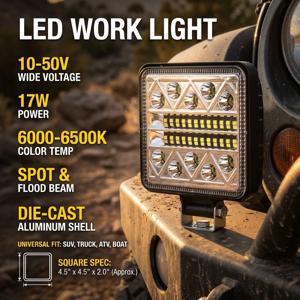 1개 라이트바 스포트라이트 오프로드 LED 작업등 바 LED 사각형 트랙터 SUV 트럭 주행 안개등