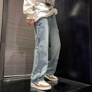 스타 자수 스트레이트 캐주얼 남성 청바지 고딕 중립 새로운 넓은 다리 느슨한 힙합 패션 청소년 streetwear 데님 바지 y2k