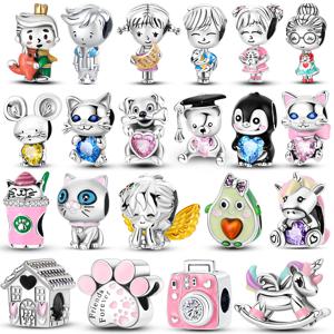 실버 도금 귀여운 동물의 매력 펜던트 사랑스러운 펭귄 아보카도 매달려 매력 비즈 맞는 팔찌 팔찌 목걸이 여성 쥬얼리