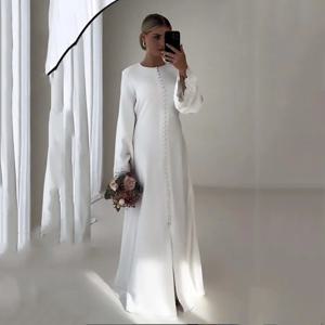 2026년 고급 슬릿 버튼 브라이덜 드레스, 단정한 웨딩드레스 ​ 맞춤형 레이스 긴팔 아랍 신부 드레스 흰색 웨딩 가운