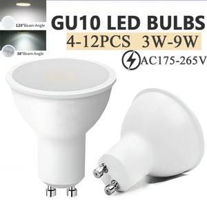 10PCS LED 스포트라이트 GU10 LED 전구 AC220V 3W 6W 9W 12W 38 120 학위 높은 루멘 따뜻한 흰색 빛 교체 50W 100W 할로겐 램프