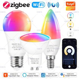 Tuya 스마트 WiFi ZigBee 블루투스 LED 전구 220V 110V E27 GU10 E14 RGB 디밍이 가능한 LED 램프 스마트 라이프와 함께 작동 Alexa Google