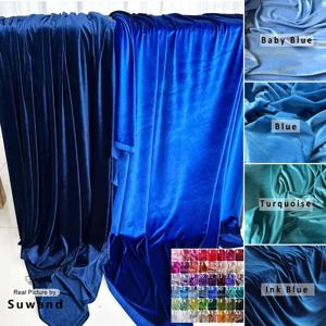 폭 175cm 블루 벨벳 원단 포멀 드레스 사진 촬영 배경 웨딩 파티 장식 커튼 천 DIY 재료