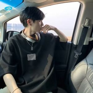 M-8XL 남성 오버 사이즈 루즈 피팅 티셔츠 아메리칸 스타일 심플 아이콘 프린트 패셔너블 티 오버 사이즈 반팔 청소년 트렌드