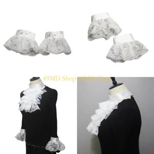 49MD Jabot Collar 레이스 손목 커프스 셔츠 셔츠 블라우스 드레스 탈착식 소매 여성용 여자 사진을위한 주름진 손목 커프