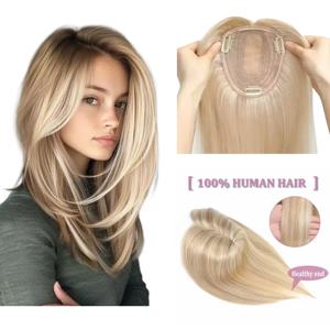 레이스와 앞머리가 있는 여성용 100% 인모 헤어피스 (중간 가르마) |   10x12cm 12인치 클래식 타임리스 스타일