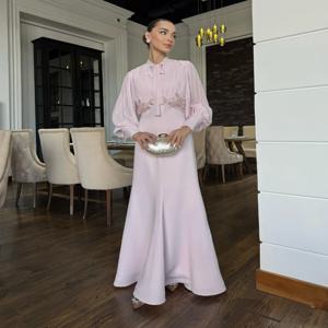 맞춤형 반짝이 저지 패턴 플리츠 리본 트럼펫 주얼 롱 드레스 맞춤 제작 행사 파티 고급 정장