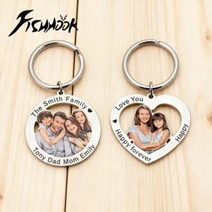 가족 커플 사진 인쇄 맞춤형 키체인, 여성 남성 어머니 아버지 아이들을 위한 개인 맞춤 선물, 스테인리스 스틸 키링
