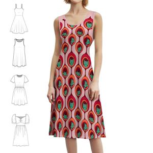 레트로 패턴 No71A-Kitty Pods 여성용 우아한 파티 드레스 A라인 드레스(짧은/긴/소매 없는 옵션 포함) 미드 센추리 모던