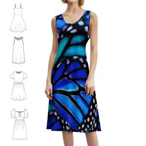 블루 모나크 패턴 여성을위한 섹시한 휴가 드레스 비치 파티 생일 미니 드레스 나비 패턴 블루 자연 모나크