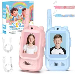어린이용 비디오 무전기 세트 2개 충전식 2인치 고화질 화면 원클릭 통화 만화 인터콤 선물
