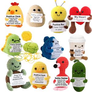 긍정 에너지 감자 포켓 인형 카드 포함 수제 플러시 울 뜨개질 인형 크리스마스 선물 홈 룸 장식 선물