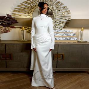 QICHE 모데스트 플리츠 무슬림 머메이드 웨딩드레스 여성용 긴 소매 케이프 포함 하이 칼라 신부 드레스 로브 드 마리에 맞춤 제작