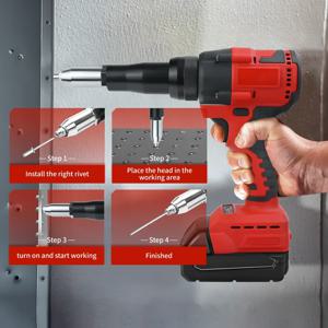 밀워키 18V 배터리와 호환되는 LED 조명이 있는 4.8mm 자동 리벳팅 도구용 브러시리스 전기 리벳 건