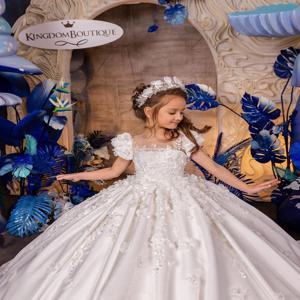 화이트 플라워 걸 드레스 레이스 새틴 볼 가운 웨딩 드레스 첫 크리스마스 파티 럭셔리 이브닝 드레스 소녀용