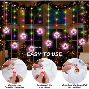 크리스마스 장식 조명 LED 스타 조명 다채로운 조명 스트링 아이스 바 조명 오각형 커튼 조명 방 분위기 조명