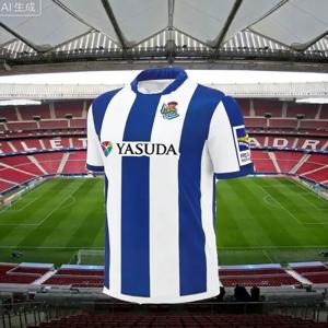 2025년 스페인 축구 레알 소시에다드 유니폼 남성용 티셔츠 여름 3D 통기성 트레이닝복 유소년 축구 스포츠 유니폼 세트