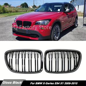 E84 X1 18i 20i 25i 28i 2009-2015 스포츠 그릴 더블 슬랫 라인 그릴 키드니 그릴용 자동차 광택 블랙 프론트 범퍼 그릴