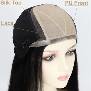 24인치 리얼 버진 인모 실크 탑 가발 실크 베이스 가발 PU 테두리 내추럴 블랙 여성용 자연스러운 두피 가발 부드럽고 편안함