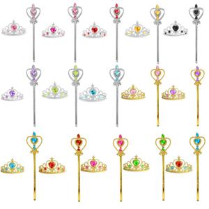 프로즌 크라운 세트 공주 장식품 어린이용 복숭아 하트 다이아몬드 크라운 완드 키즈 사진 촬영 마법 지팡이 소녀 요정 지팡이