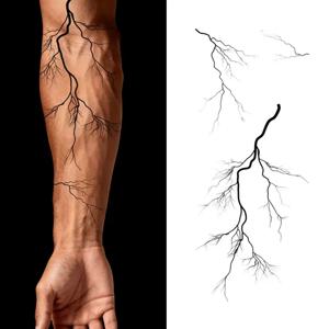 리얼리스틱 정맥 번개 방수 임시 타투 스티커 블랙 나무 가지 바디 아트 팔 가짜 타투 슬리브 여성 남성 허리용