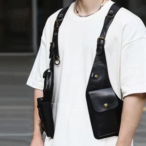 레트로 스팀펑크 숄더 하네스 백 PU 가죽 빈티지 언더암 백 조절 가능한 스트랩 베스트 백 더블 숄더 파우치