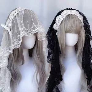 고딕 하라주쿠 로리타 흑백 레이스 머리띠 여성용 베일 코스프레 헤드웨어 여성용 달콤한 할로윈 헤어 액세서리