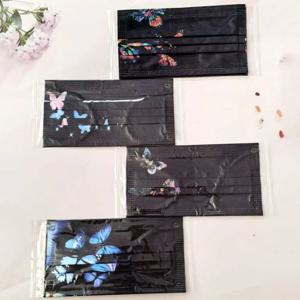 10개 다채로운 나비 프린트 일회용 페이스 마스크 3겹 블랙 방진 마스크 ​​부직포 통기성