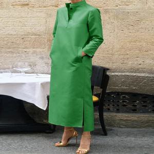 포멀 스트레이트 스탠드 칼라 통근 드레스 패션 프린트 밀크 실크 레깅스 여름 2019 노브랜드 등록 상표 없음