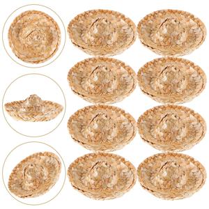 8Pcs 미니 탑 모자 인형 집 장식을위한 작은 짚 모자 DIY 공예 용품 사진 소품 미니어처 홈 인테리어 액세서리